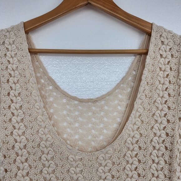 Free People Ivory Crochet Gypsy Boho Scoop Midi Sheath Dress Size Large - Picture 8 of 13